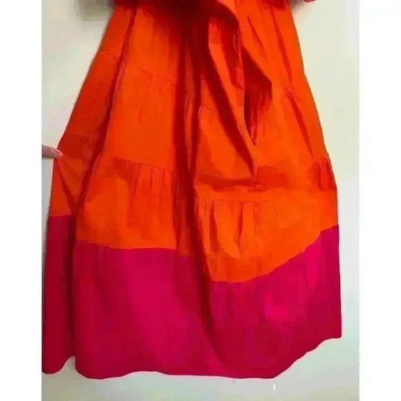 Donna Morgan Colorblock Tiered Trapeze Midi Dress Pink Orange Size 6 Maxi - Picture 7 of 12